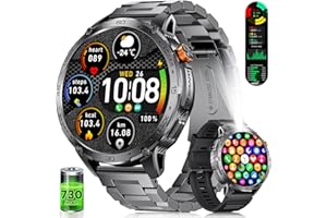 ESFOE Męski smartwatch wojskowy z latarką LED, akumulator 730 mAh, 1,75" AMOLED Smart Watch z funkcją telefonu, wodoszczelność do 5ATM, zegarek sportowy z trybami sportowymi 110+, do systemu Android i