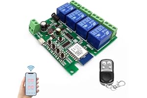 EACHEN WiFi Module Relais Interrupteur 4 canaux sans Fil 433MHz Module de relais, TUYA/Smart Life APP Télécommande DC 5/12V, Compatible avec Amazon Alexa Accueil Google, Voice Control pour contrôle d'accès