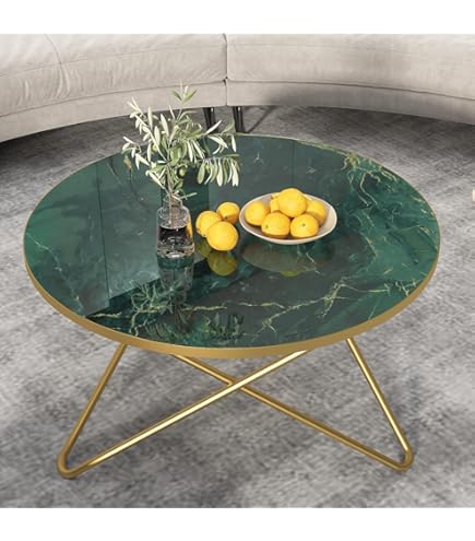 FineBuy Koffietafel Glas en Metaal ø 82 cm Salontafel Zwart en Goud | Ronde Tafel Woonkamer Moderne | Glazen Tafel