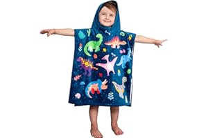 Theonoi Ponczo kąpielowe dla dzieci, ręcznik kąpielowy z kapturem, ręcznik kąpielowy, ręcznik plażowy, ręcznik kąpielowy z kapturem, dla chłopców i dziewczynek, 100% bawełna (dinozaury)