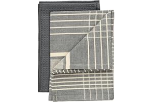 ‎WENKO Tito ścierka do naczyń mod. Zestaw 2 szt. chłonne, szybkoschnące ściereczki do naczyń, szara bawełna o wyglądzie waflowym i w paski, ręczniki kuchenne 45 x 65 cm