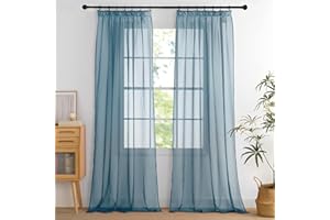 PONY DANCE Tende Moderne per Soggiorno con Fettuccia Voile Curtains Filtraggio Luce Morbida per Salotto Eleganti Tende Trasparenti 2 Pezzi L 140 x A 245 cm, Blu