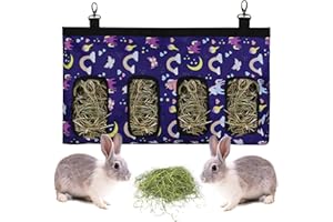 LENPESTIA Sac de Foin Lapin Sac a Foin Cochon d'Inde Sac Distributeur de Foin mangeoire à Foin pour Lapin Chinchilla Hamster Petits Animaux (4 fenêtres, Motif Violet)