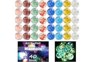 EXTRAPINS Pack of 40 Marbles for Children, Glass Marbles Glow in the Dark, 16 mm Marbles Children, Colourful Glass Marbles for Boys and Girls, Marble Track Game, Home Decoration, 8 Colours