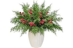 DONFULILY 40Pcs Christmas 3D Artificial Pine Branches and Holly Berry Picks, 12.6 Inch Real Touch Faux Cedar Stems Fake Foliage Greenery Sprigs for Vase DIY Crafts Wreath Garland Holiday Home Decor (Red)