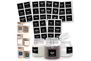 QuoteMyWall Pantry Labels Stickers for Kitchen Organisation Vinyl Jar Container Tags for Baking Tea Coffee Pasta Essential Modern Pack (Black)