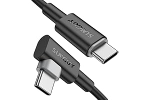 SUNGUY Kabel USB C na USB C, 60 W [2 sztuki 25 cm), wtyczka kątowa 90 stopni, kabel do ładowania kompatybilny z iPhone 15/15 Pro/15 Pro Max, MacBook Pro, MacBook Air, Galaxy S24 S23/S22, Note, Huawei