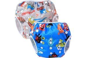 Teamoy 2 baby swimming trunks, comfortable, washable and adjustable, ideal for swimming lessons or holidays Construction+ Happy Night