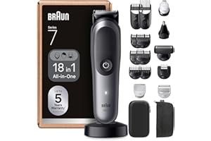 Braun Tondeuse Electrique Tout-En-Un Pour Hommes Series 7 AIO7585, Gris, Kit 18-En-1 Avec Lame ProBlade Et 8 Sabots, Coffret De Rasage Avec Accessoires, Conçue Pour Raser Barbe, Cheveux Et Corps