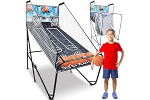 SereneLife Dual Hoop Basketball Arcade Game – Indoor Home Basketball Shootout with Electronic LED Scoreboard, Play Timer, Foldable Frame – Double Hoop Shooting Game for Kids and Adults