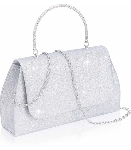 Bolso Para Fiestas Bolso Clutch Plateado Con Cadena Brillos