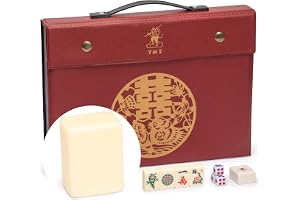 Yellow Mountain Imports Set med kinesisk mahjong klassisk elfenben med 146 små elfenbensfärgade rutor, vinylfodral, vindindikator och tärningar – endast för spel i kinesisk stil