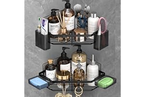 ADOV Étagère de douche d'angle autocollante avec porte-savon, étagère de douche en acier inoxydable, étagères de salle de bain sans perçage, étagère de rangement pour salle de bain avec crochets pour