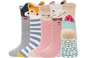 LOFIR Calcetines Invierno Antideslizantes Niñas: Calcetines Casa Térmicos Divertidos Gruesos Dormir - Forro Polar de Doble Cara Para Niños Caminar en Suelos Interiores 5 Pares