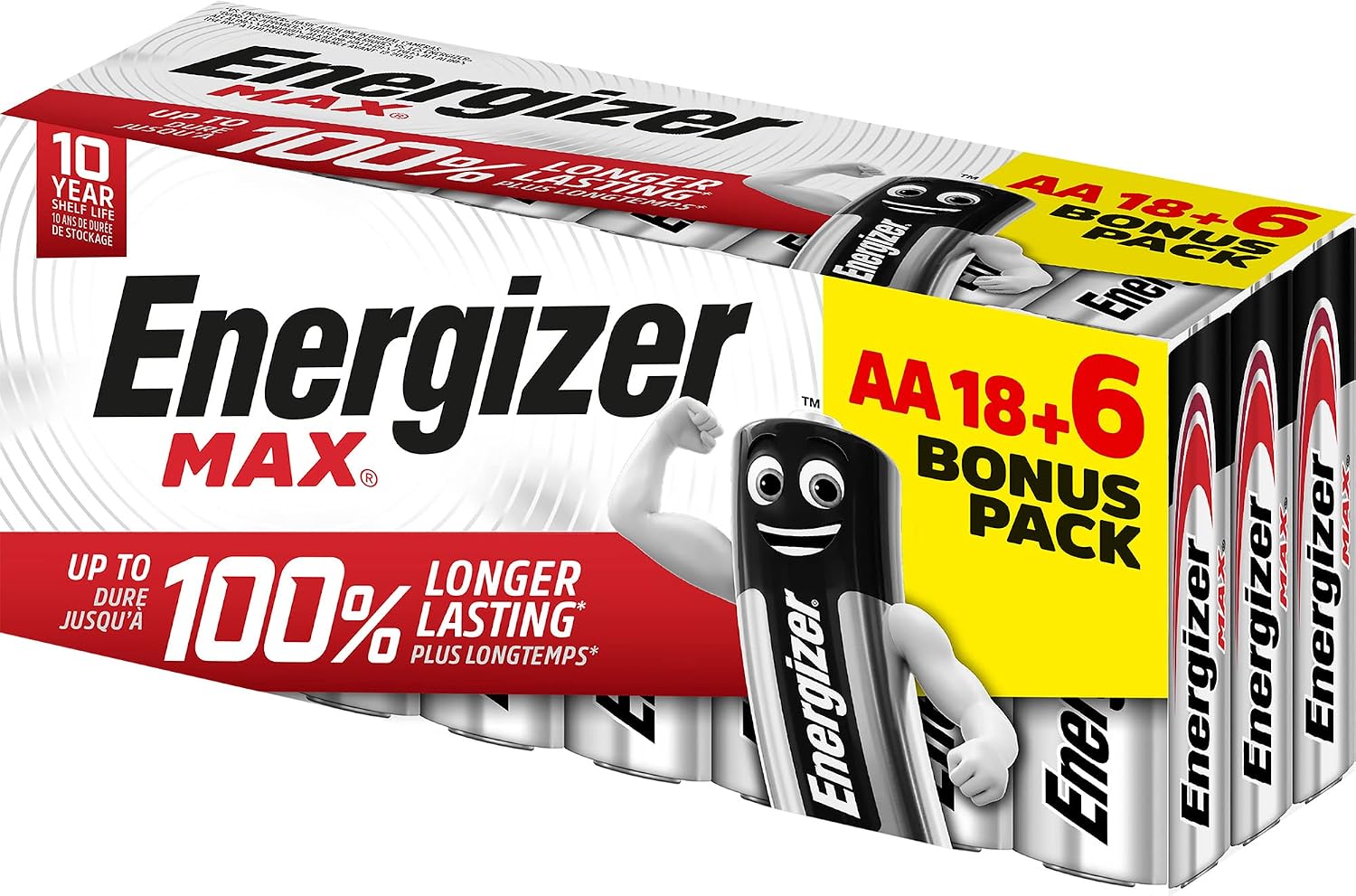 Energizer - Max, Pack de 18+6 Pilas AA 1,5V, Más Potencia y Larga duración para Uso Cotidiano, sin sulfataciones y mantiene carga 10 años