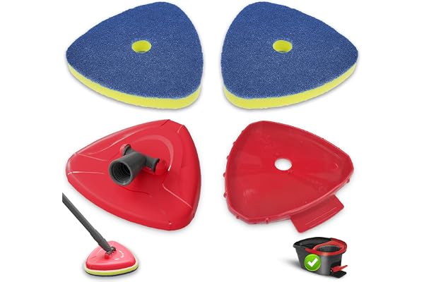 2 Bitar Reservhölje för Vileda Turbo Spin Mopp, Mopp Reservhuvuden med 2 Skrubbsvampar 1 Bas och 1 Adapter för Badrum, Kök, Glas och Olika Hårda Golv
