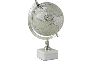 Deco 79 Iron World Decorative Globe with Marble Base, White, 11" x 7"