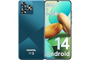 OUKITEL C53 Telephone Portable Pas Cher 2024 - Smartphone Débloqué Android 14, Écran 6.6"/60Hz Smartphone Pas Cher, 8Go+64Go/TF 1To, Octa Core, Batterie 4300mAh, Telephone 4G Dual SIM/13MP/GPS/- Bleu