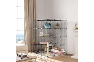 PawHut Cat Cage Indoor, DIY 4 Tier Wire Cat Enclosure with Hammock, Ramps, Doors, Jumping Platforms, Detachable Catio Indoor for 1-3 Cats, 105 x 105 x 140 cm, Black