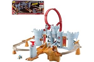 Hot Wheels Mario Kart Bowsers slott lekset med Kamek | Bilbaneset med 1:64-kart i metall, interaktiv lek, förvaring för 30+ fordon, JHD24