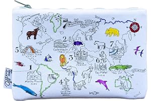 eatsleepdoodle World Map Colouring Pencil Case for Kids w/ 10pk Washable Markers for Kids - 22x14cm Animal Colouring Pencil Pouch for Kids