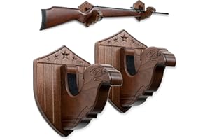 ‎TESLYAR TESLYAR Gun Rack Wandhalterung Hold Up Displays Horizontal Gun Rack und Shotgun Hooks Speichern Sie alle Rifle Shotgun Echtes Hartholz Baum Eagle-Design (Braun)