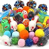 QUOZUO Interactive Cat Game 60 Spring Glowing Balls Mouse Toys Crinkle Balls and Pompoms for Kittens