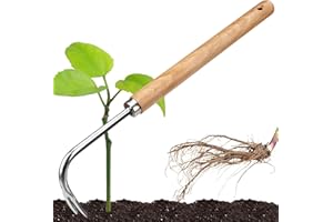LANFLY Manual Weeding Puller with V-Shape Hook Garden Tools 16 Inch Stainless Steel Weed Remover Tool Long Wood Handle Weeder Tool for Garden Dandelion Patio Digging Weeding Crack Lawn Grass Farmland