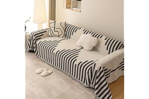 VanderHOME Super miękkie narzuty, szenilowa narzuta na sofę z frędzlami, na 2-, 3-, 4-osobową, żakardowe wzorzyste narzuty na kanapę, fotel i łóżko, 180 x 150 cm, czarna