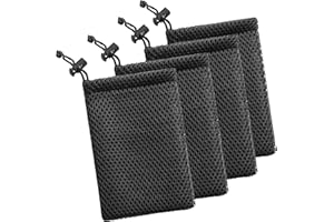 ANMOO Nylon Mesh Drawstring Bags, 5 x 3.5inch Small Pouch String Bag for Mini Stuff MP3 Charger Earphone Key, 4pcs Pen Pencil Organizer for Lipstick Cosmetic Jewelry, Black