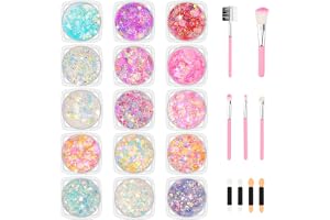Festival glitter ansikte, 12 st body glitter gel med 3 x fluorescerande glitter, Chunky Sequin Face Body Glitter, festivaltillbehör, paljettgel med pensel för halloween karneval kostymfest