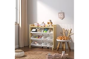 Duffy® Kids Storage Unit Toy Box Organiser Bookshelf With Removable Baskets, for Bedroom, Nursery, Playroom (Natural Wood/White)