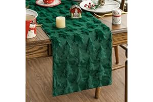 Artoid Mode - Runner da tavolo in morbido peluso di velluto con effetto pelliccia di albero di pino verde, decorazione per Natale, cucina invernale, festa, 33x153 cm