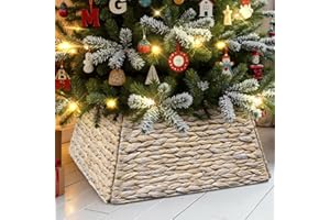 Lanpn Naturel Rotin Collier Sapin Noël 43 cm, Carré Housse de Décorative Cache Base Pied Jupe de Sapin de Noel Vannerie Decorations Christmas Tree Collar pour Petit Mini Arbres Artificiels (Blanc)
