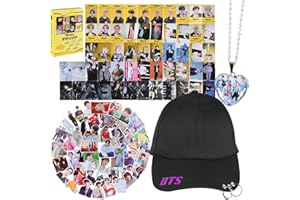 FORHOME Juego de Regalo BTS : 55 Tarjetas Lomo / 50 Pegatinas / 1 collar/ 1 sombrero negro/Kpop BTS Army Commodity gift set