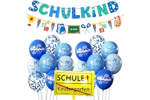 AIOZX Schulkind Decorative First Day of School Boy, First Day of School Decoration Set, Garland First Day of School + Sugar Bags Banner + 16 Balloons with ABC 123 School Cone Motif Confetti Foil Balloon
