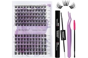 WENDY LASHES Pestañas Individuales Kit D Curl 0.07mm K001+K002 Cluster Lashes Kit 12-16mm Extensiones de Pestañas Individuales DIY Extensión de Pestañas (K001+K002-D-DIY Lash Extension Kit)