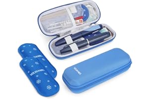‎YOUSHARES YOUSHARES Insulin Kühltasche - TSA Eva Etui Tasche für Insulin Pen, Epipen, Insulin und andere Diabetes Zubehör - Mini Medikamente Kühlbox auf Reisen, Klein Isoliertasche mit 2 Kühlakkus (Blau)