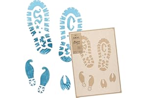 NAKLEO Stencil per Pittura di Natale, 30x42cm Orme di Babbo Elfo Renna Modelli Natalizi Plastica e Riutilizzabili, Spruzzare Neve Artificiale, Disegno DIY Decorazione Finestra Pareti Porta Legno Carte