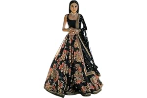 SKY VIEW FASHION Bollywood Lengha Indian Designer Wedding Party Printed Lehenga with Unstitched Choli Black, XL