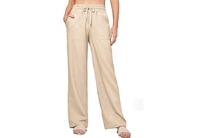 WILLIT Hose Damen Leinenhose Baumwolle Sommerhose Leinen Stoffhose Einfarbig Jogginghose Weites Bein Palazzo Hose Freizeithose Casual Strandhose mit Taschen