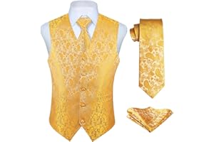 Enlision Gilet da Uomo Elegante Paisley Nozze Panciotto Jacquard Gilet da Abito Cravatta e Fazzoletto Set per Festa Sposa