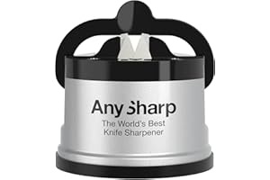 AnySharp Knife Sharpener, Hands-Free Safety, PowerGrip Suction, Safely Sharpens All Kitchen Knives, Ideal for Hardened Steel & Serrated, World's Best, Compact, One Size, Silver