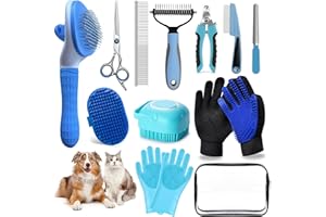 2TRUL 13Pcs Pet Grooming Kit - Dog Cat Deshedding Brush, Nail Clippers with File, Hair Remover Gloves & Bath Tools for Long/Short Haired Pets, Grooming Tool for Long and Short Haired Pets