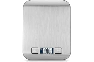 Torchtree Kitchen Scales Digital, 22lb/10kg Ultra Thin Food/Cooking/Baking Scale,1g/0.1oz Precise Graduation 5 Units Tare Function Touch Button, Backlit LCD High Precision, Stainless Steel-10kg