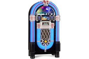 Beatfoxx GoldenAge XXL-Jukebox mit CD-Player, UKW-Radio, Bluetooth - Retro Musikbox mit LED-Beleuchtung und Holz-Gehäuse - USB, SD, AUX-Eingang, MP3-Player und Handy-Ablage - Fernbedienung