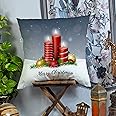 BRICK HOME Merry Christmas Printed Cotton Canvas Cushion Cover Pack of 1 (16x16 Inches)