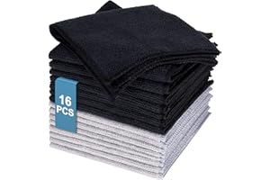 Auauraintt Lot de 16 Chiffons de Nettoyage en Microfibre,Chiffon Microfibre réutilisable, 30cmx30cm,Forte Absorption,Convient pour Miroir en Verre, Chambre,Cuisine,Salle de Bain, Voiture(Gris/Noir)