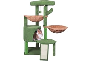 TWDEPART Katzenbaum mit Katzenhütte und Zwei Hängematten, Grün