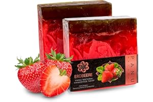 ‎PANU NATURAL Panu Seifen Erdbeer - Vegane Duschseife für alle Hauttypen - Naturseife als festes Duschgel und festes Shampoo - Premium Soap Bar - Natürlicher Duschbrocken als festes Duschgel